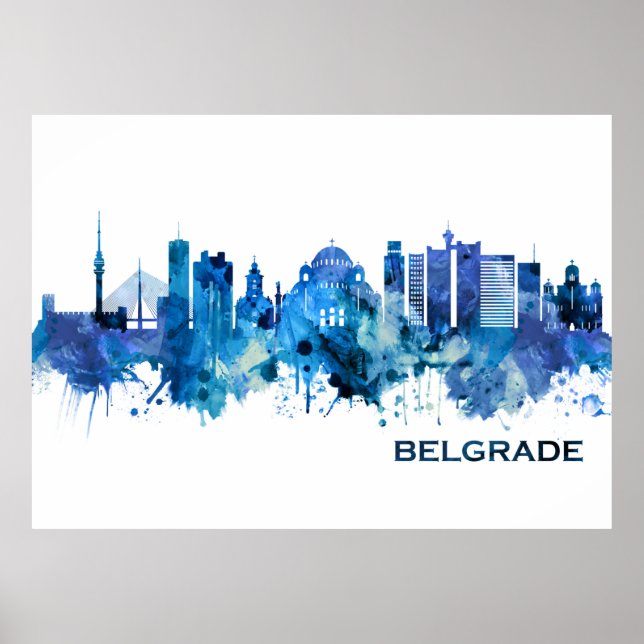 Belgrad Serbien Skyline Blue Poster (Framsidan)
