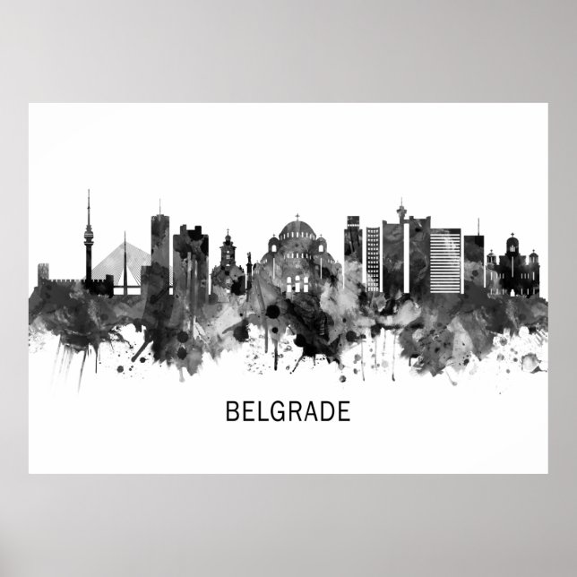 Belgrad Serbien Skyline BW Poster (Framsidan)