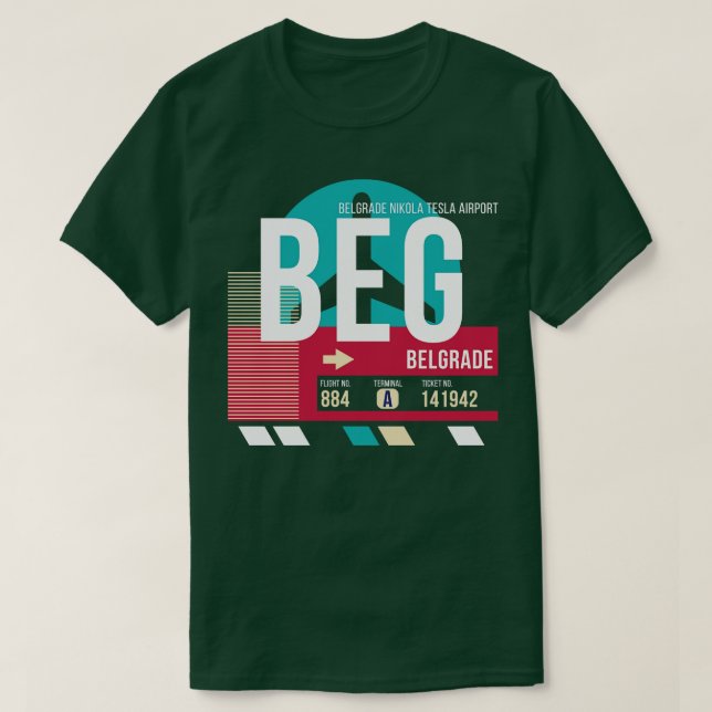 Belgrad Serbiens BEG-flygplatskod Märkre för bagag T Shirt (Design framsida)