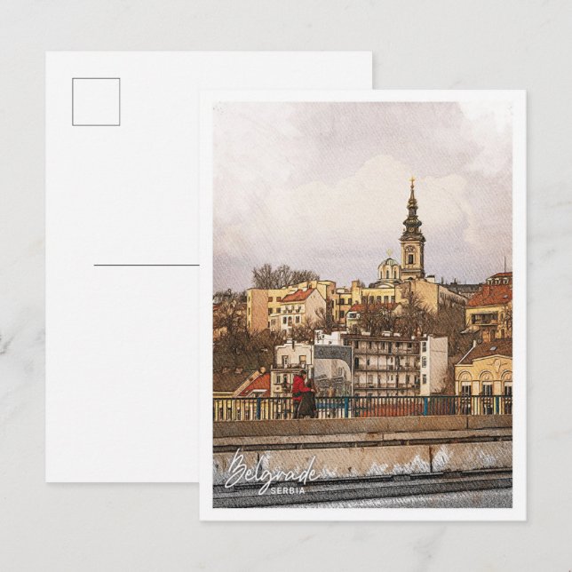 Belgrad Serbiens vackra Färg Pencil liggande Vykort (Fram/baksida)