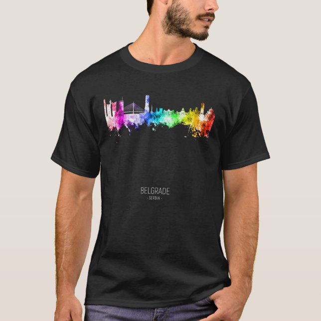 Belgrad Skyline Serbiens Skyscraper T Shirt (Framsida)
