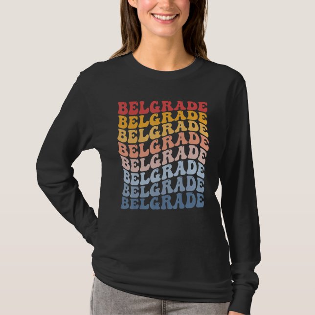 Belgrade City Groovy Retro T Shirt (Framsida)