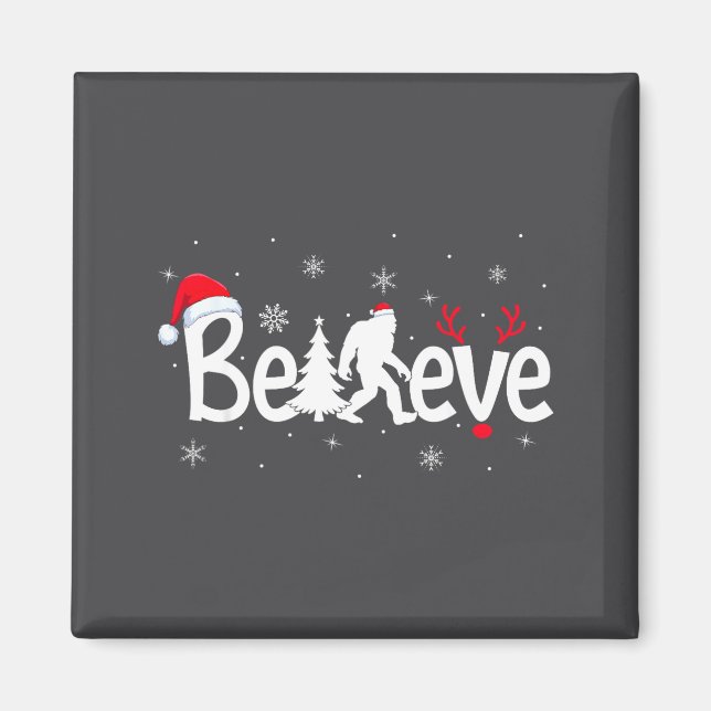 Believe Bigfoot Sasquatch Reindeer Santa Hat Merry Magnet (Framsidan)