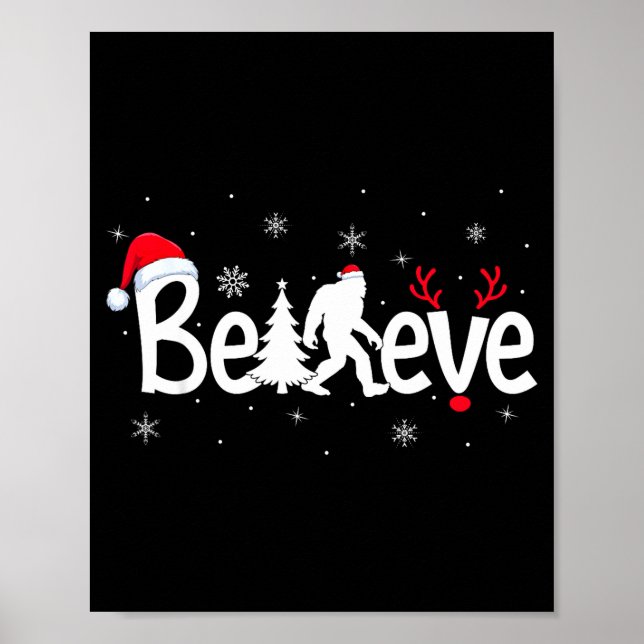Believe Bigfoot Sasquatch Reindeer Santa Hat Merry Poster (Framsidan)