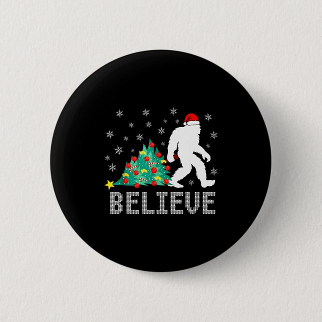 Believe Bigfoot Sasquatch Santa Reindeer Christmas Knapp (Framsida)
