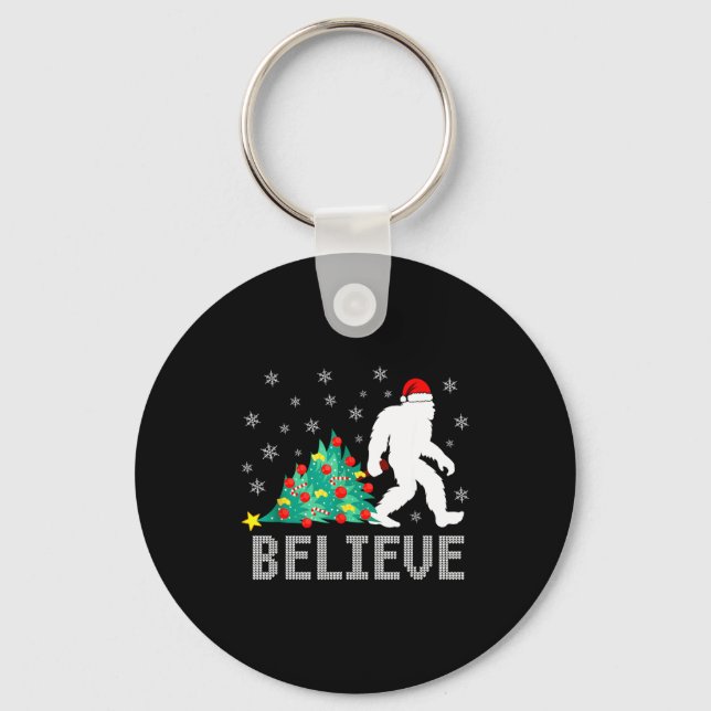 Believe Bigfoot Sasquatch Santa Reindeer Christmas Nyckelring (Framsida)