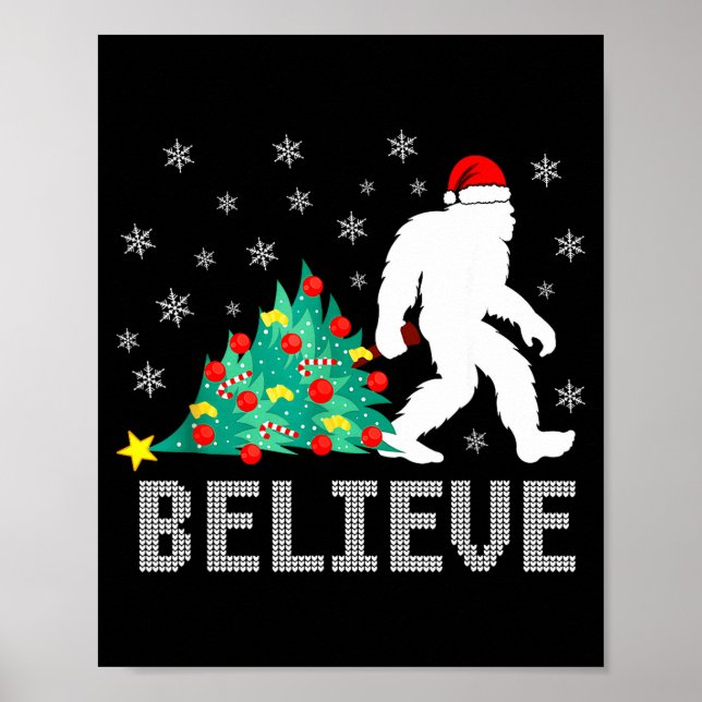 Believe Bigfoot Sasquatch Santa Reindeer Christmas Poster (Framsidan)