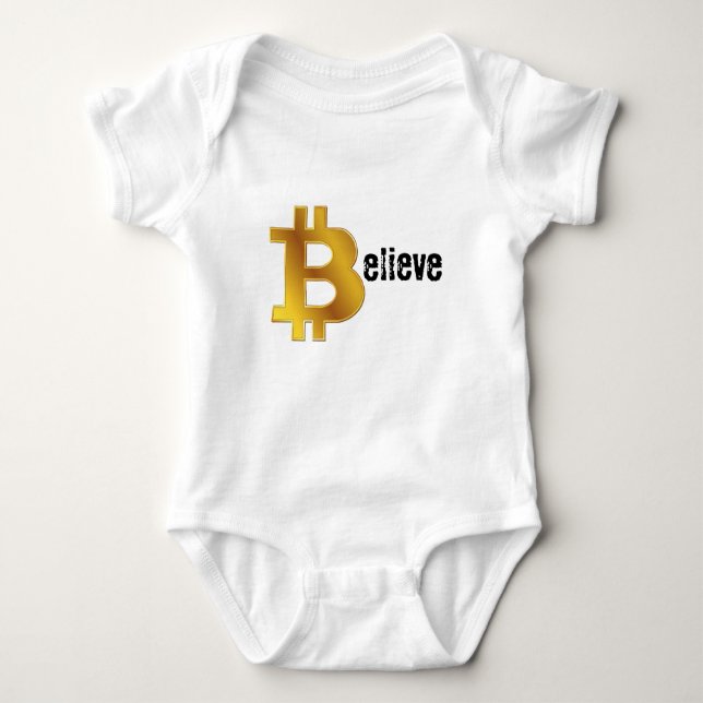 BELIEVE BTC-kryptering av guldgiffekttråtta T Shirt (Framsida)