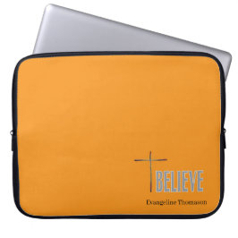 Believe Christian Cross Custom Name Ladies Laptop Fodral