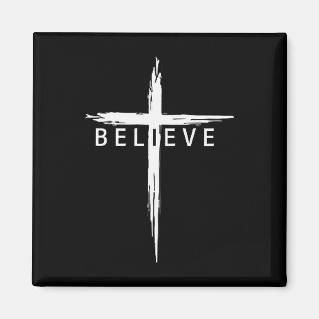 Believe Christian Cross Jesus Christ Christians Me Magnet (Framsidan)