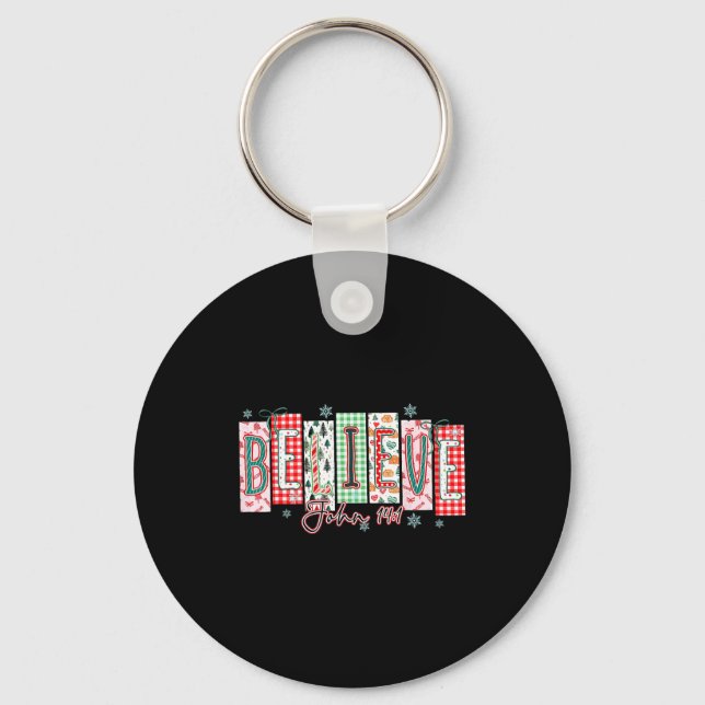 Believe Christmas Santa Coquette Bow Women Girls  Nyckelring (Framsida)
