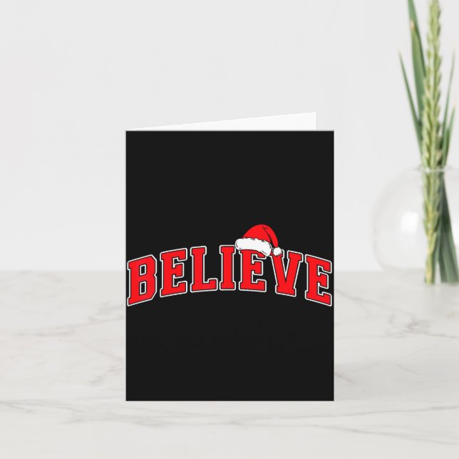 Believe Christmas Varsity Text With Santa Hat Fami Kort (Framsida)