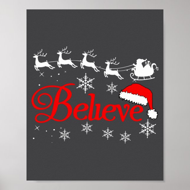 Believe Christmas Xmas Santa Family Pajamas Holida Poster (Framsidan)
