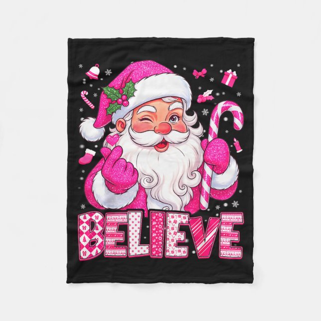Believe Cute Nk Santa Candy Cane Christmas Xmas Gi Fleecefilt (Framsidan)