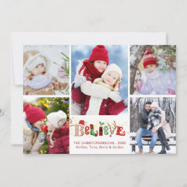 BELIEVE Festive jul Typography 5 Photo Julkort