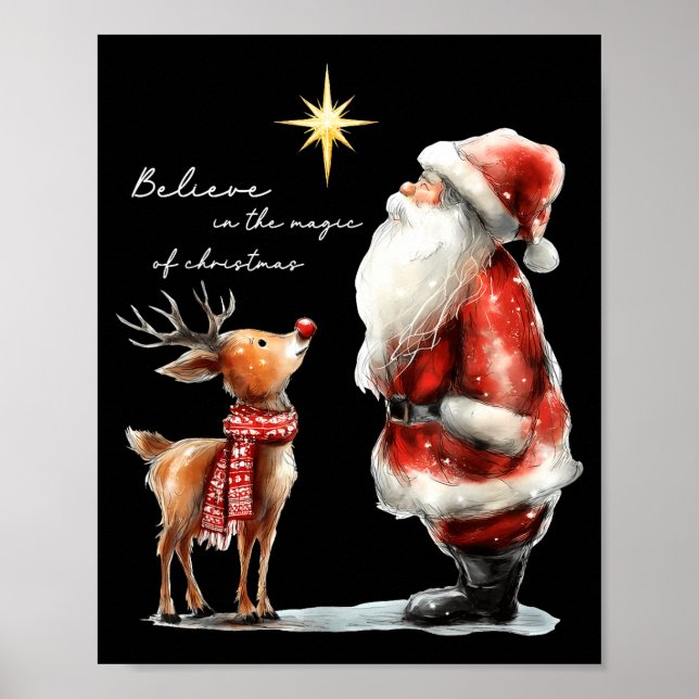 Believe In The Magic Of Christmas Reindeer Holiday Poster (Framsidan)