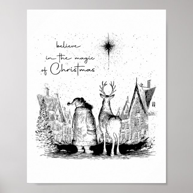 Believe In The Magic Of Christmas Santa Reindeer X Poster (Framsidan)