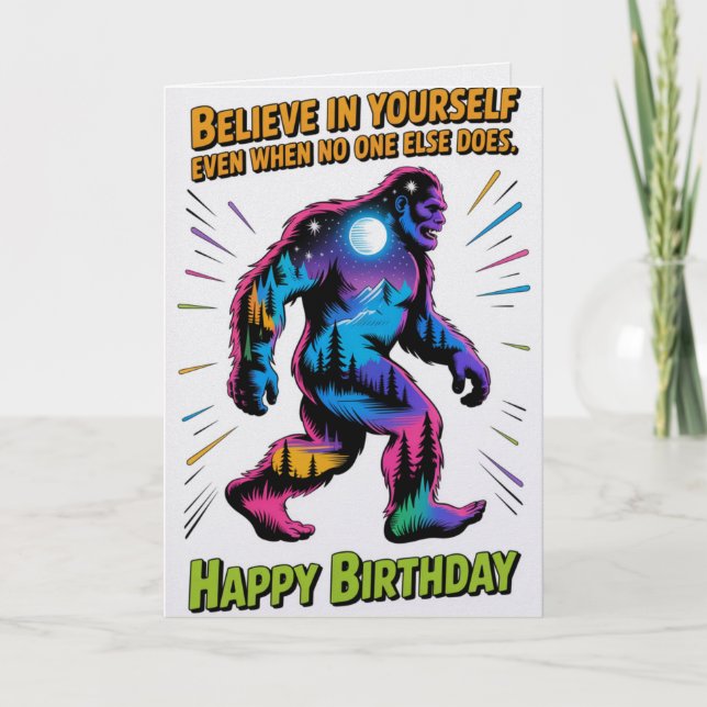 Believe In Yourself Bigfoot Birthday Card   Kort (Framsida)