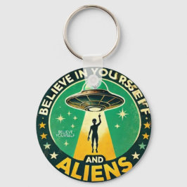 Believe in Yourself with Aliens Round Sign Nyckelring
