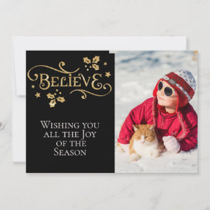 BELIEVE /jul/2-sidigt kort/Guld och svart Julkort