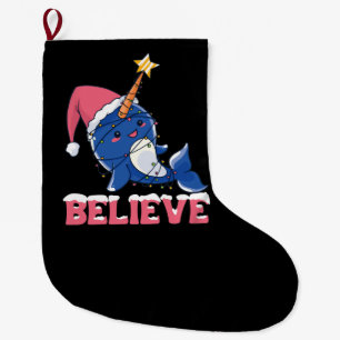 Believe Narwhal Christmas Snow Fairy Lights Stor Julstrumpa