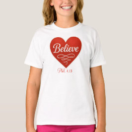 Believe red and white heart t shirt