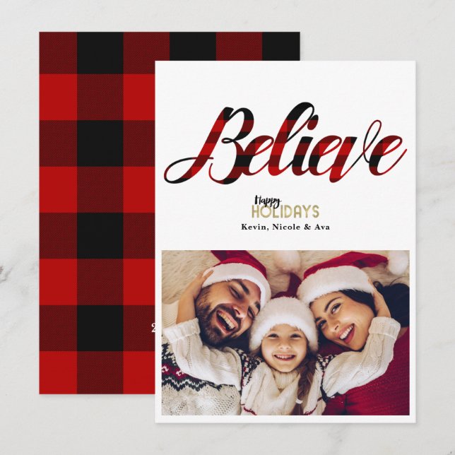 BELIEVE Red Play-Helgdag Photo Card Inbjudningar (Fram/baksida)