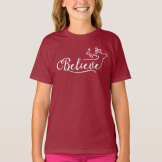 Believe Reindeer Script Shirt – Minimal Christmas  T