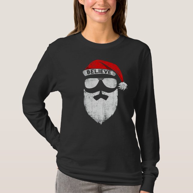 Believe Santa Hat Christmas Squad Family Group Mat T Shirt (Framsida)