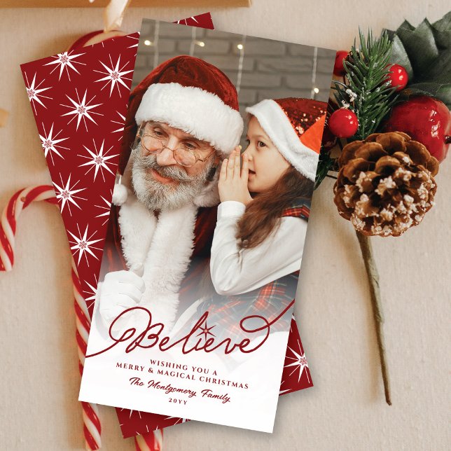 Believe Script Star Religious Christmas Chic Photo Julkort (Skapare uppladdad)