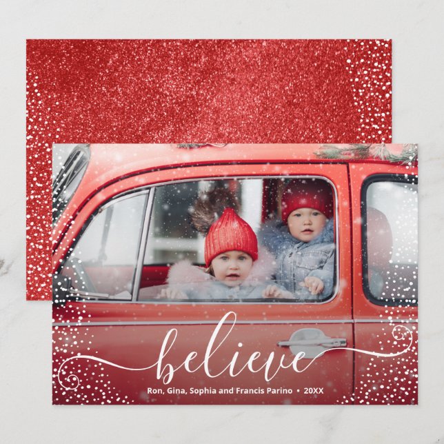BELIEVE-skript, snöflingfoto Julkort (Fram/baksida)