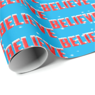 BELIEVE-text med snöflingor på aqua Presentpapper