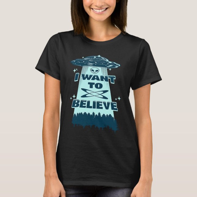Believe UFO Spaceship Alien Retro  Alien Believer T Shirt (Framsida)
