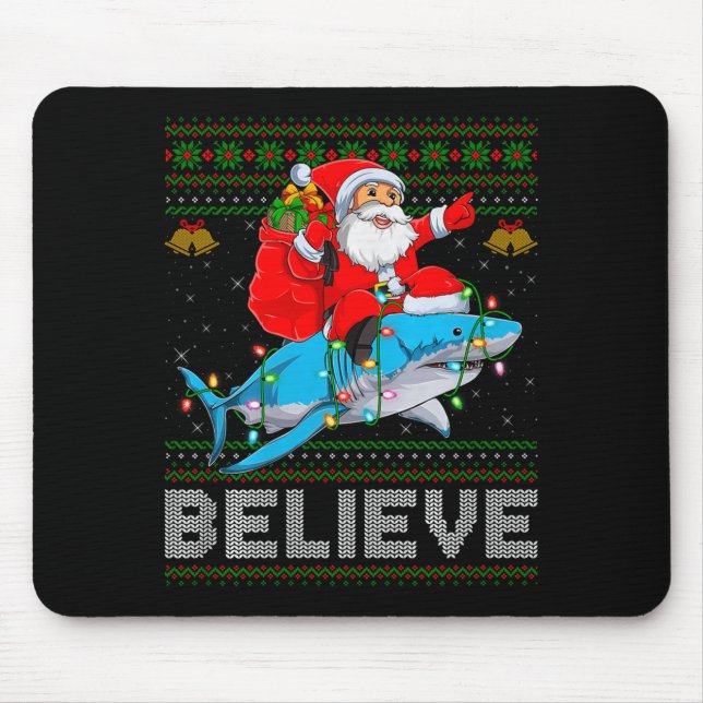 Believe Xmas Funny Santa Riding Shark Ugly Christm Musmatta (Framsidan)