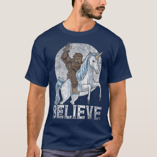 Believer Bigfoot Riding Unicorn T Shirt
