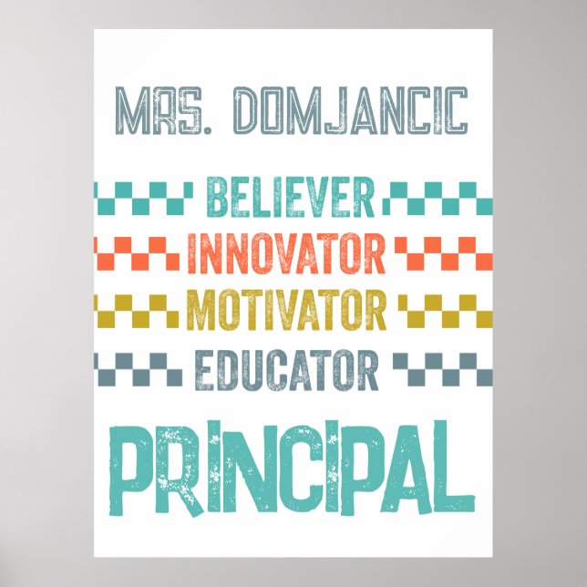 Believer, innovatör, motiverare, lärare, rektor poster (Framsidan)