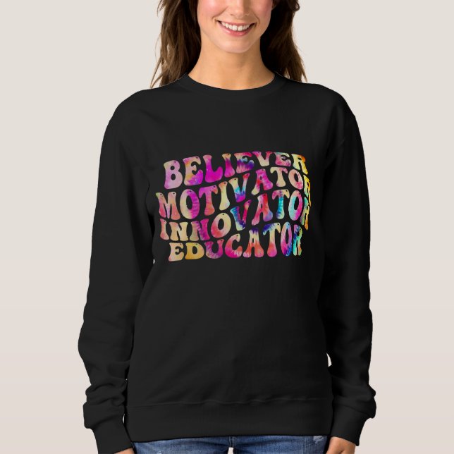 Believer Motivator Innovator Educator Retro Teache T Shirt (Framsida)