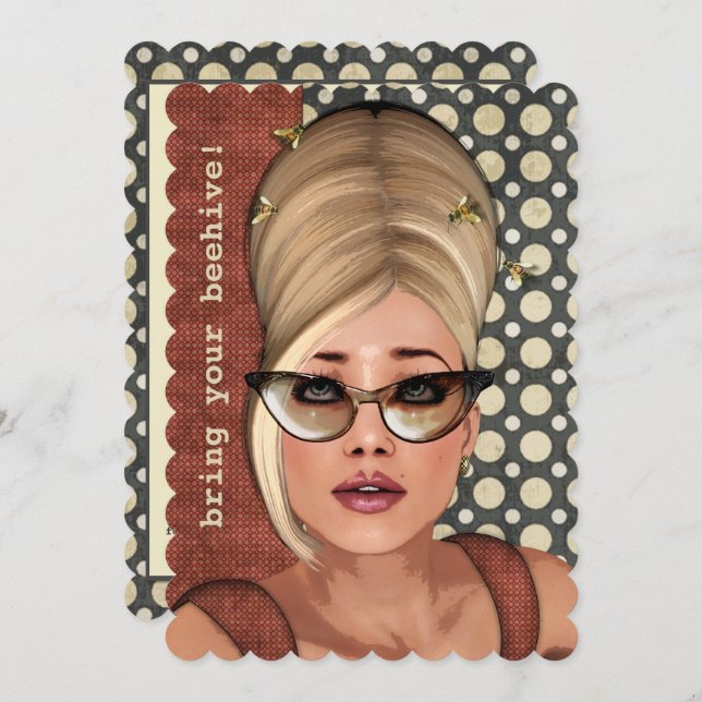 Belinda Beehive Retro Chic - stor inbjudan (Fram/baksida)