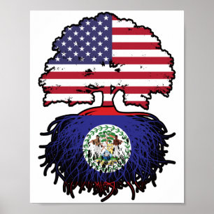 Belize Belizean American USA Träd Roots Flagga Poster
