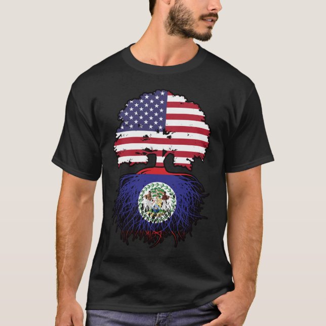 Belize Belizean American USA Träd Roots Flagga T Shirt (Framsida)
