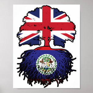 Belize Belizean British UK Träd Roots Flagga Poster