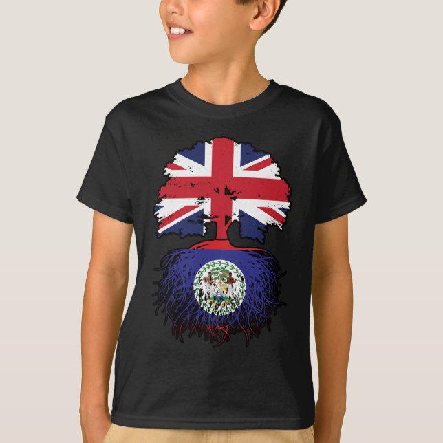 Belize Belizean British UK Träd Roots Flagga T Shirt (Framsida)