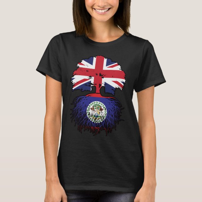 Belize Belizean British UK Träd Roots Flagga T Shirt (Framsida)
