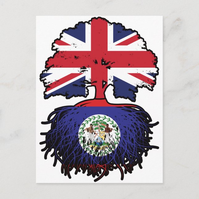 Belize Belizean British UK Träd Roots Flagga Vykort (Framsida)