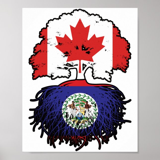 Belize Belizean Canadian Canada Träd Roots Flagga Poster (Framsidan)