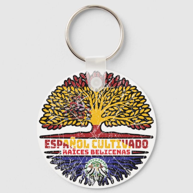 Belize Belizean Spain Träd Roots Flagga Nyckelring (Framsida)