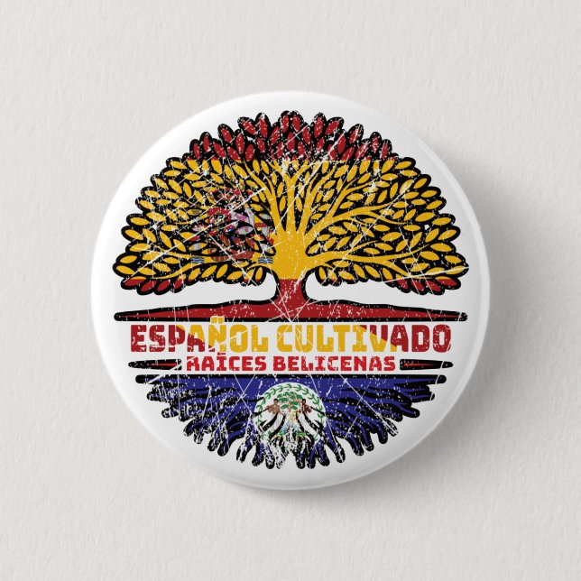 Belize Belizean Spanien Spansk Träd Rötter Flagga Knapp (Framsida)