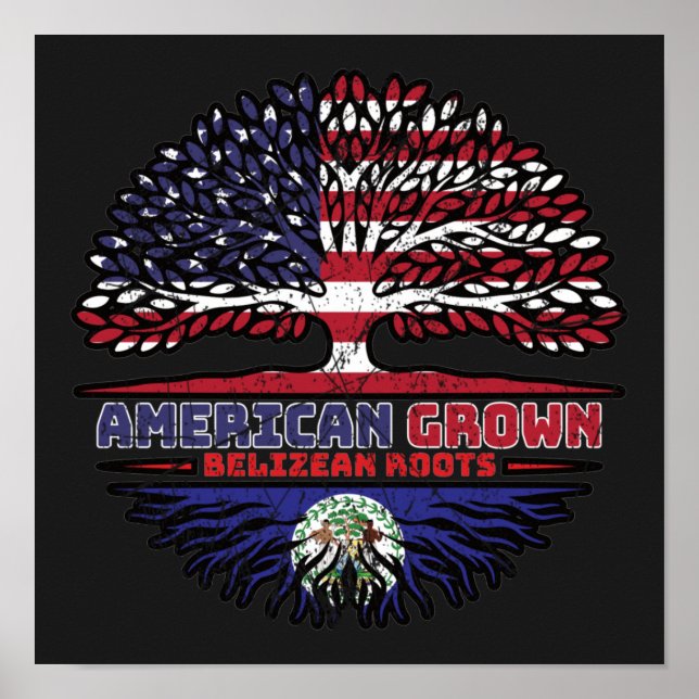 Belize Belizean USA USA Förenta Stater Träd Poster (Framsidan)