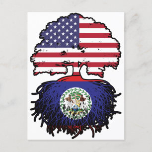 Belize Belizian Amerikansk USA Träd Rötter Flagga Vykort