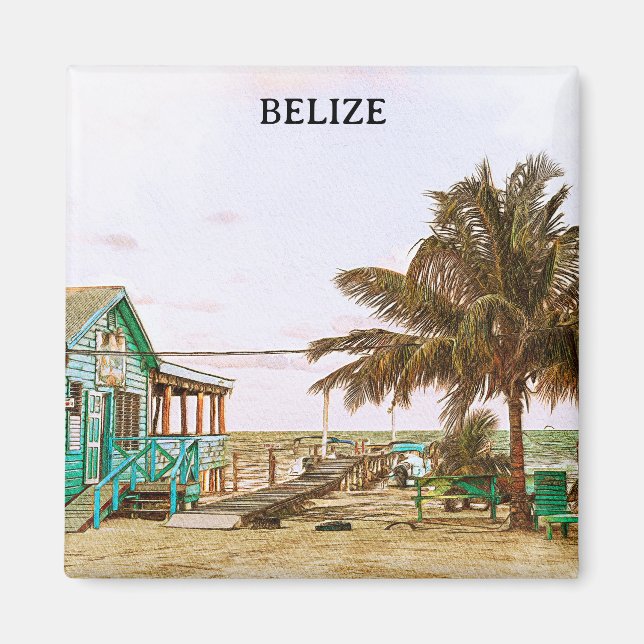 Belize Caribbean Beach Scenery Magnet (Framsidan)